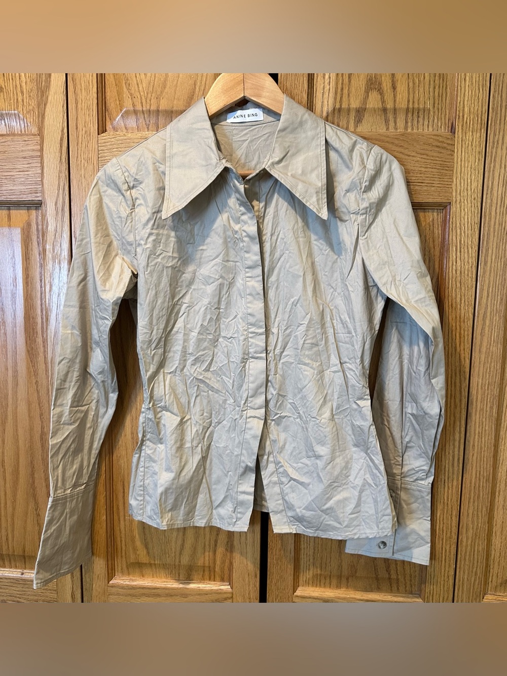 Anine Bing tan cotton button down shirt